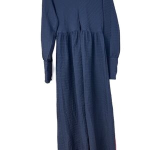 Chic Navy Textured Maxi Dress statement sleeves